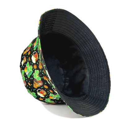 St. Patrick's Day Beer Green Clover Print Bucket Hats