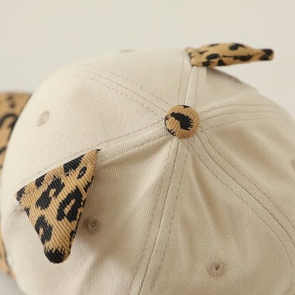 3-6Y Autumn Korean Kids Hat Cute Cat Ears Leopard Print Baseball Cap
