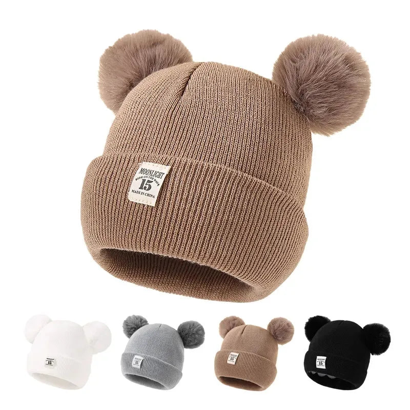 Autumn Winter Baby Warm Knitted Hats With Pom Kids Knit Beanie Hat Solid Color Children Hat