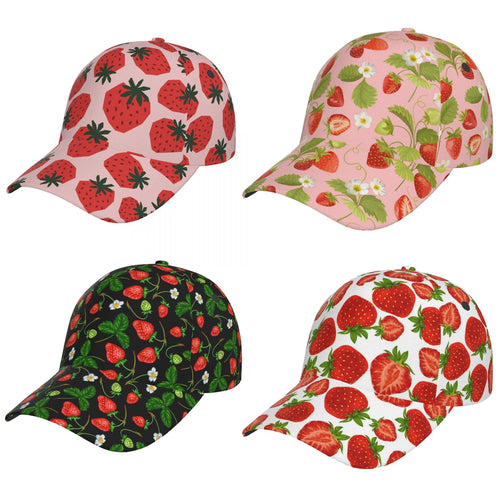 Strawberry Pattern Baseball Cap Adjustable Polyester Snapback Hat