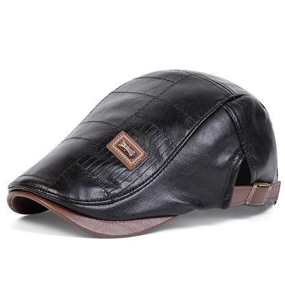 Men Retro Pu Leather Newsboy Caps Painters Hats