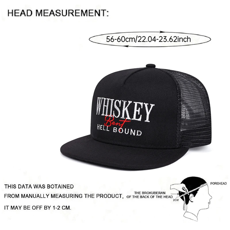 Simple and Creative New Mesh Hat Whiskey Embriodered Hip Hop Hat Outdoor Sunshade Hat Daily Leisure Flat Edge Baseball Hat