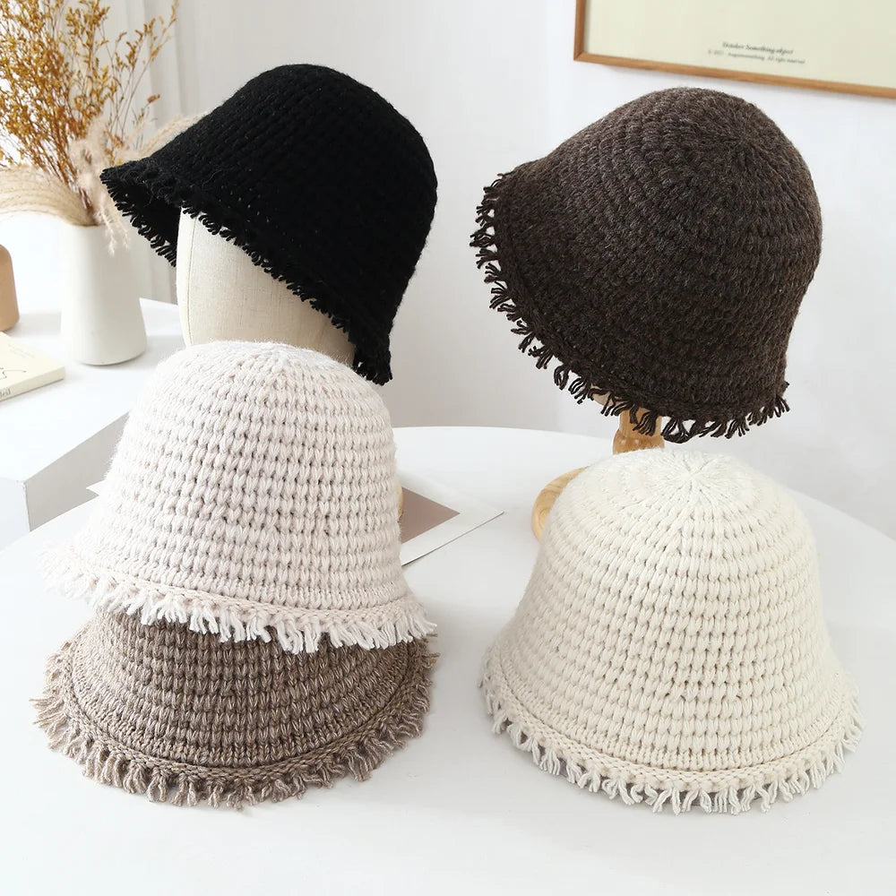 Women Knit Bucket Hat Soft Warm Cloche Cap