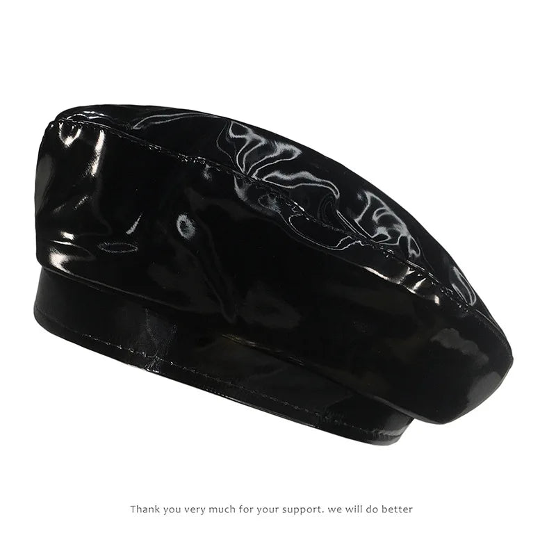 Lady Mirror Pu Leather Painter Caps Casual Hat