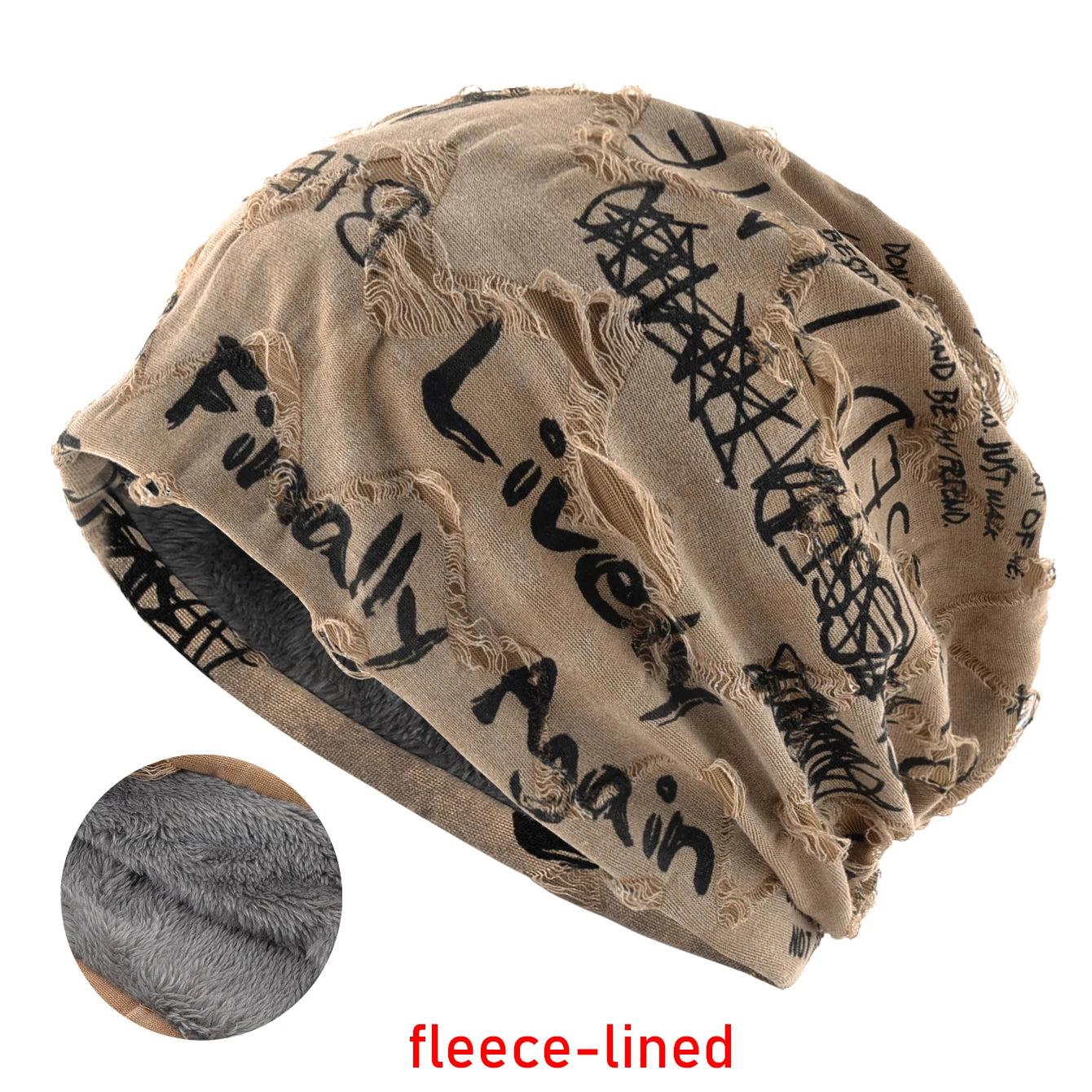 Letter Print Beanie Hats For Women Men Vintage Distressed Cracked Design Wasteland Style