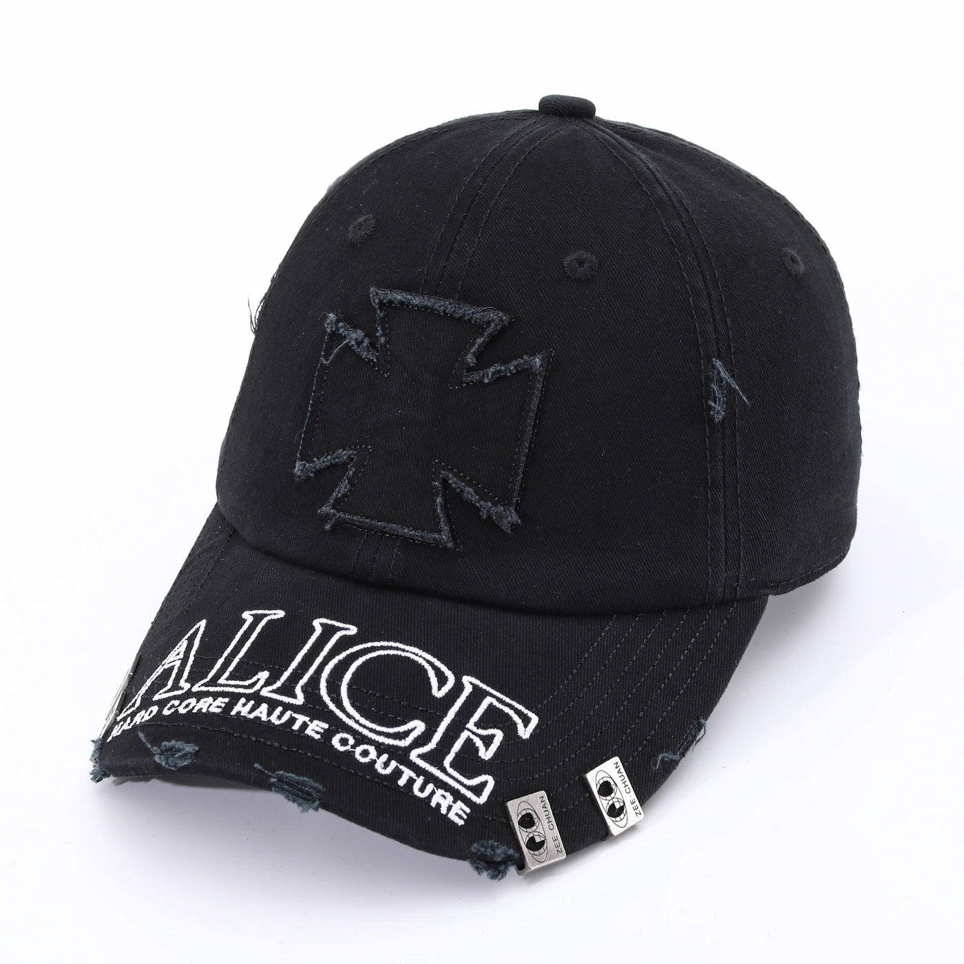 Embroidery Cross-Letter "Alice" With Steel Patch Holes Baseball Cap