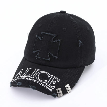Embroidery Cross-Letter "Alice" With Steel Patch Holes Baseball Cap