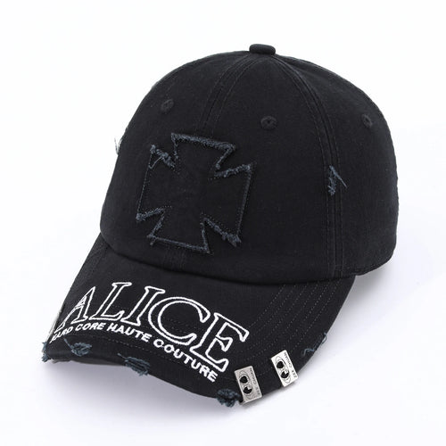 Embroidery Cross-Letter "Alice" With Steel Patch Holes Baseball Cap