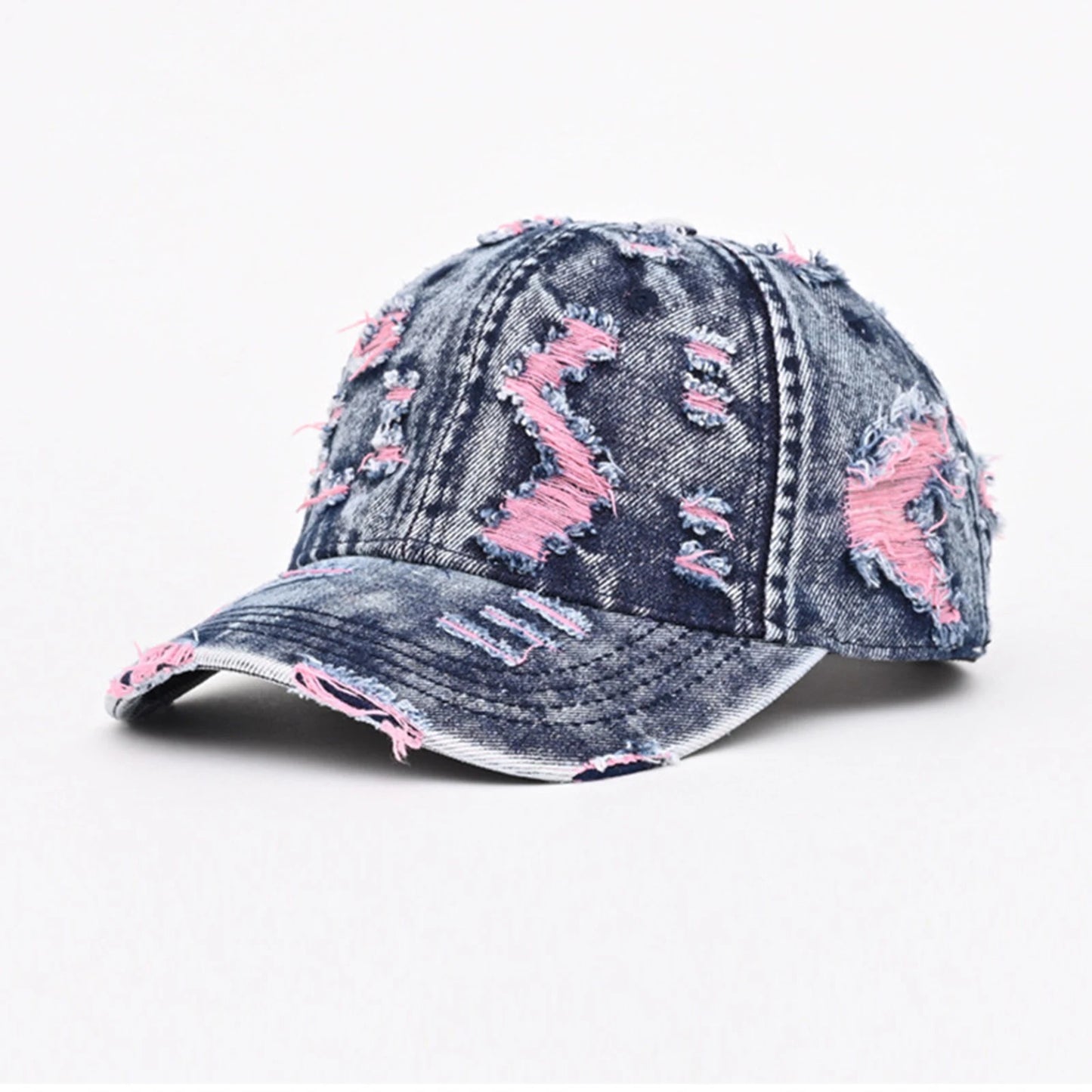 Unisex Retro Frayed Denim Cap Travel UV Protection Adjustable Distressed Colorful Baseball Cap