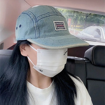 American Retro Washed Denim Flat Brimmed Duckbill Cap