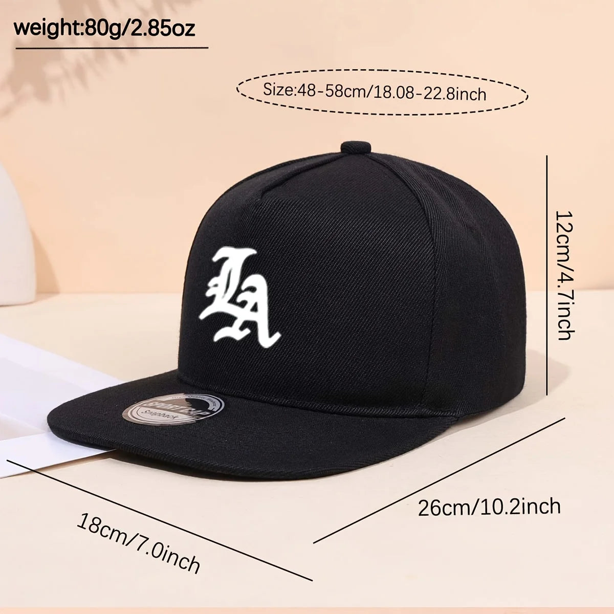 1PC "Edgy LA Emblend Flat Edged Snapback cap, Stylish Streetwear Aesthetic
