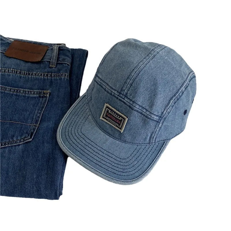 American Retro Washed Denim Flat Brimmed Duckbill Cap