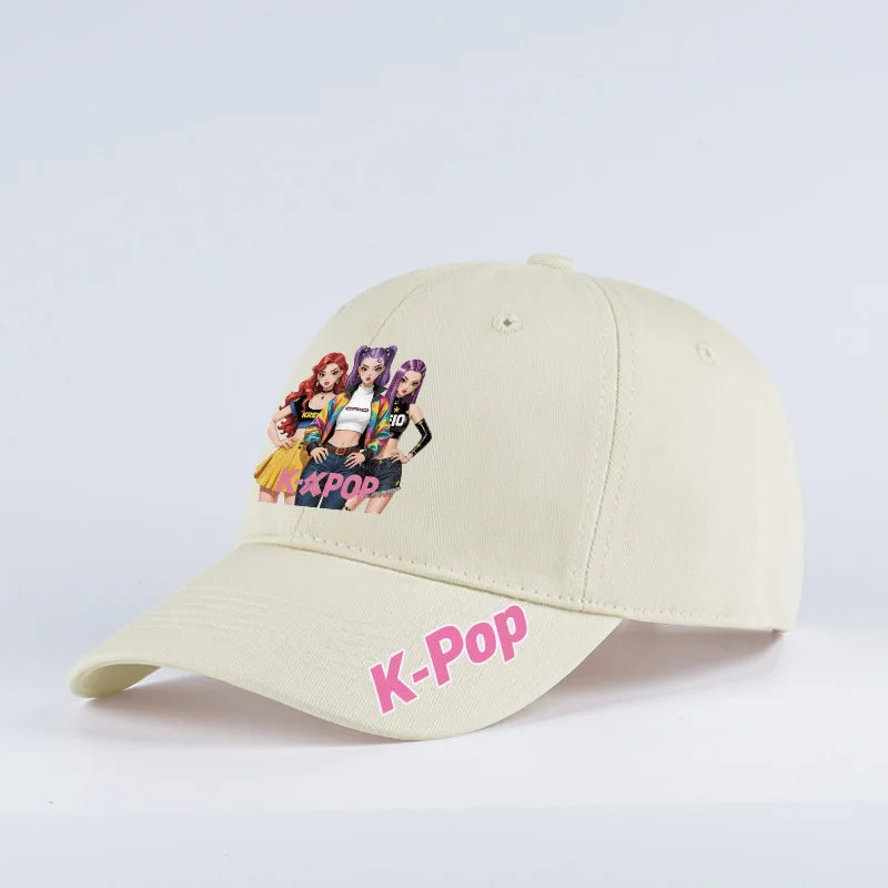 K-Pop Anime Girl Print Black Baseball Cap
