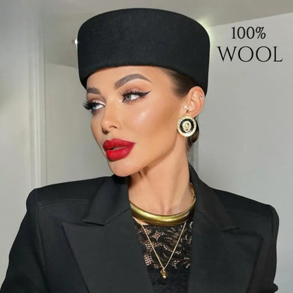 Vintage Hard Top Flat Fedoras Hats Women 100% Wool Felt Berets Hat