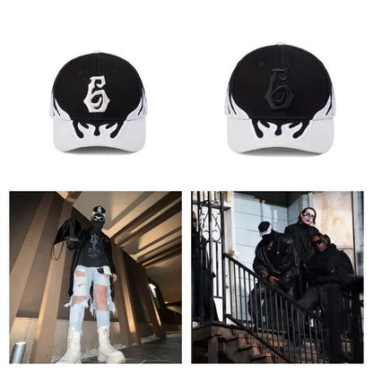 Streetwear Flame Embroidery Racing Baseball Cap