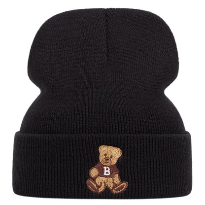 Cute Bear Embroidered Knitted Caps For Men And Women