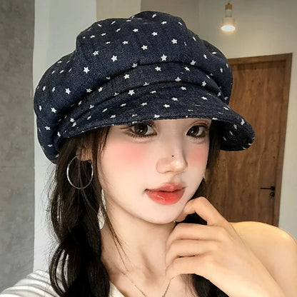 Korean Sweet Stars Printed Clouds Berets