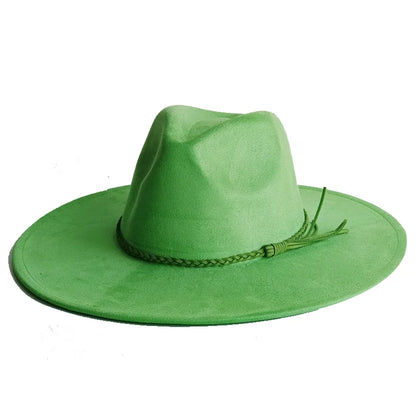 Malachite Green Suede Hat Wide Brim Fedora Hat Men Women Autumn Winter