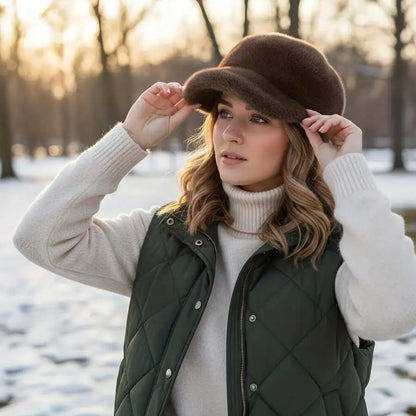 Women's Plush Faux Fur Baseball Cap
