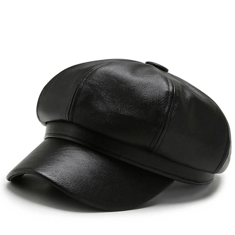 New Korean Style Pu Leather Octagonal Hat