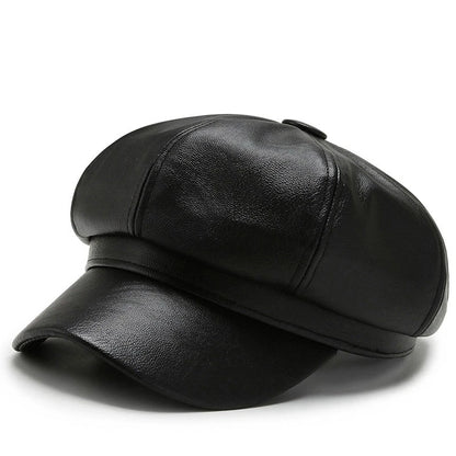 New Korean Style Pu Leather Octagonal Hat
