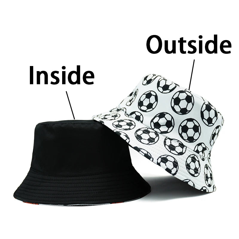 Football Basketball Printing Bucket Hat Soccer Balls Pattern Fisherman Hats Cartoon Double Sides