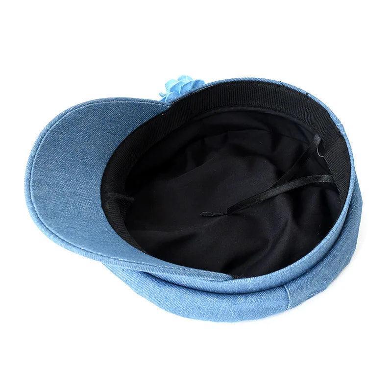 Denim Beret Three-Dimensional Flower Sun Hat