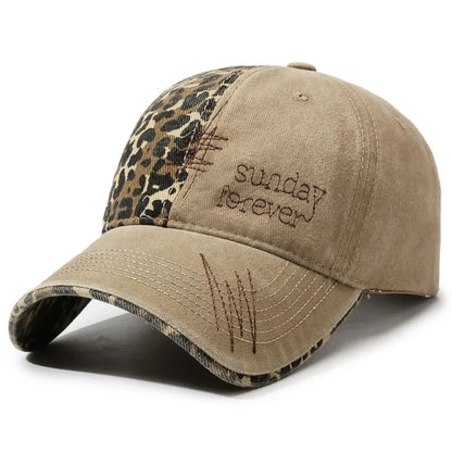 Sunday Forever Embroidered Leopard Patchwork Baseball Cap