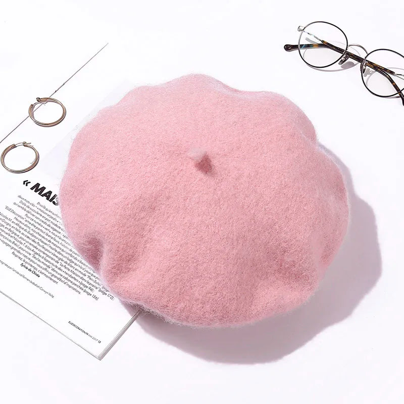 Wool Beret Hat Women Winter Thick French Hat Girls Solid Color Autumn