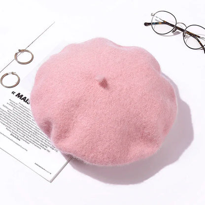 Wool Beret Hat Women Winter Thick French Hat Girls Solid Color Autumn
