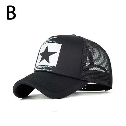 Summer Mesh Baseball Cap Fashion Star Printed Adjustable Baseball Hat Ponytail Cap Unisex Outdoor Sports