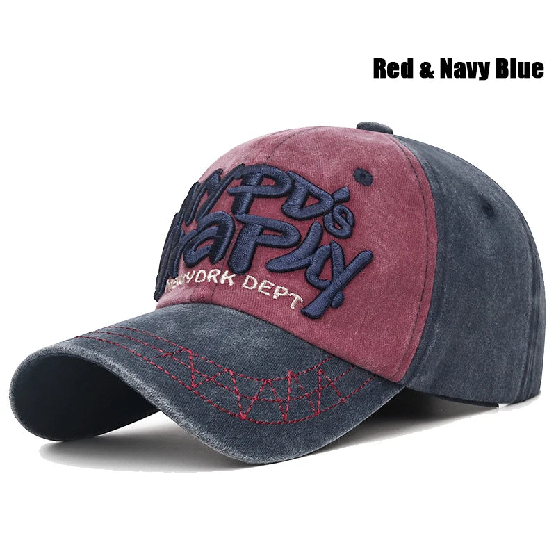 New Fashion Unisex Three-Dimensional Letter Embroidery Design Washed Distressed Craft Cotton Baseball Cap