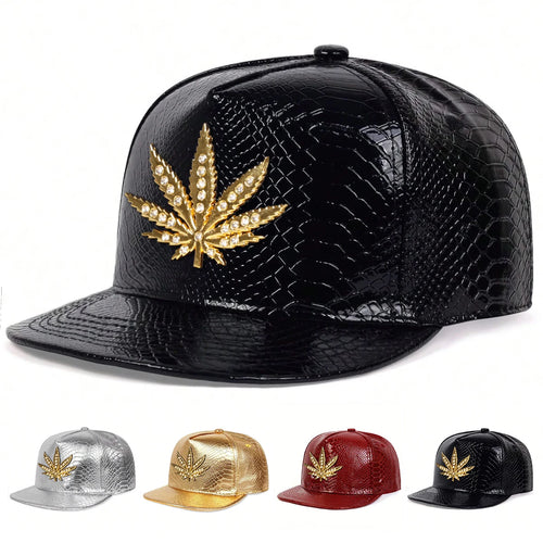Unisex Maple Leaf Label With Drill Leather Hip Hop Hats