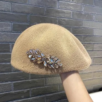 Autumn And Winter New Water Diamond Knitted Duck Tongue Hat