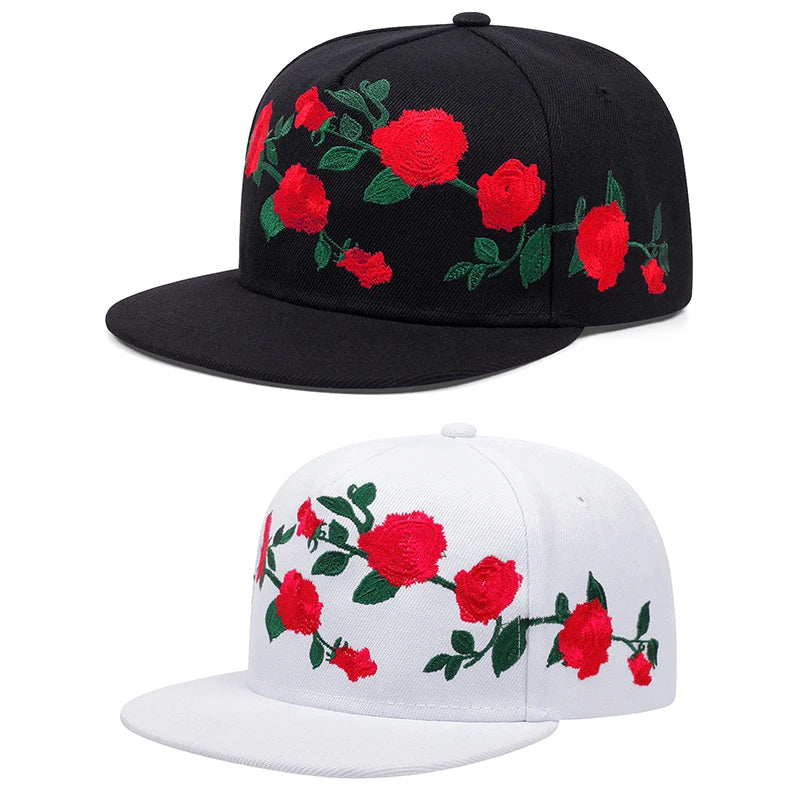 Fashion Fastball Rose Embroidery Hip Hop Baseball Cap Snapback Hat Adult