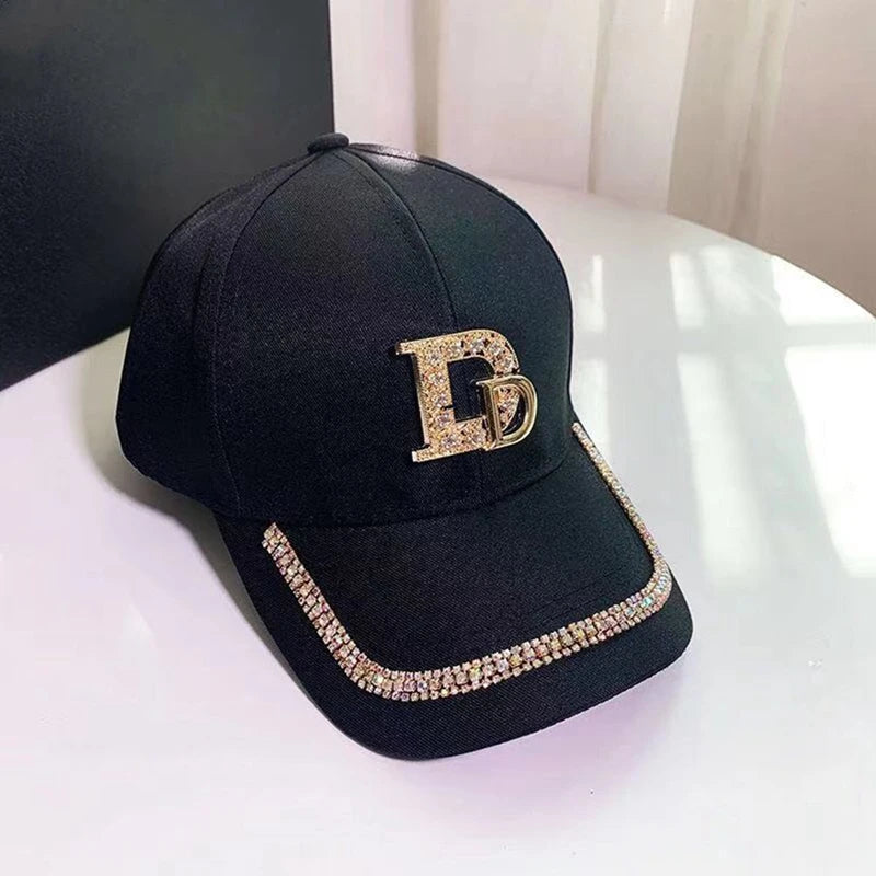 Women Baseball Caps Letter M&D Rhinestones Adjustable Casual Caps Outdoor Sports Style Sun Hat