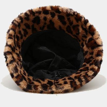 Winter Bucket Hat Women's Fashion Leopard Panama Warm Bucket Hats