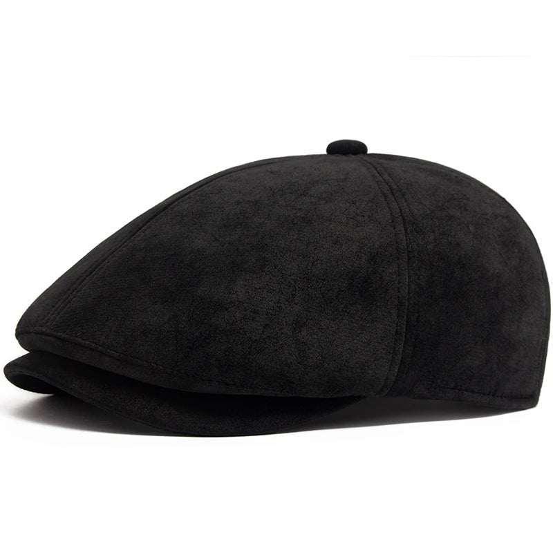 New PU Imitation Leather Newsboy Cap Fashion Vintage Men Women Berets