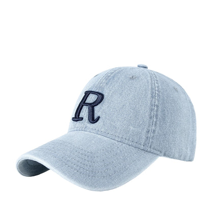 Fashion R Letter Denim Baseball Cap, Washed Cotton Peaked Hat