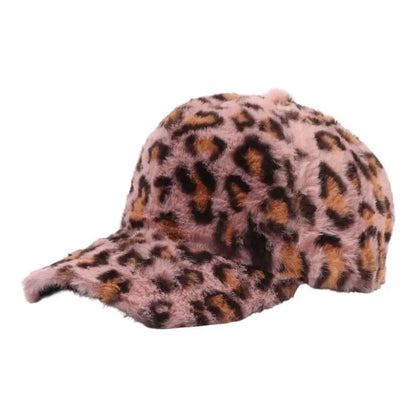 Leopard Pattern Baseball Hat Soft Warm Winter Plush Hat