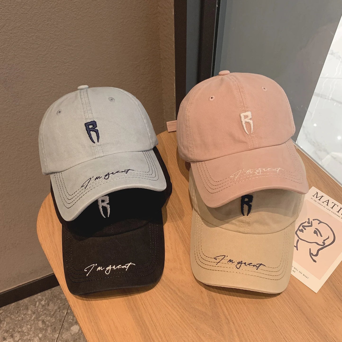 Simple Color Korean Letter P Embroidery Baseball Cap