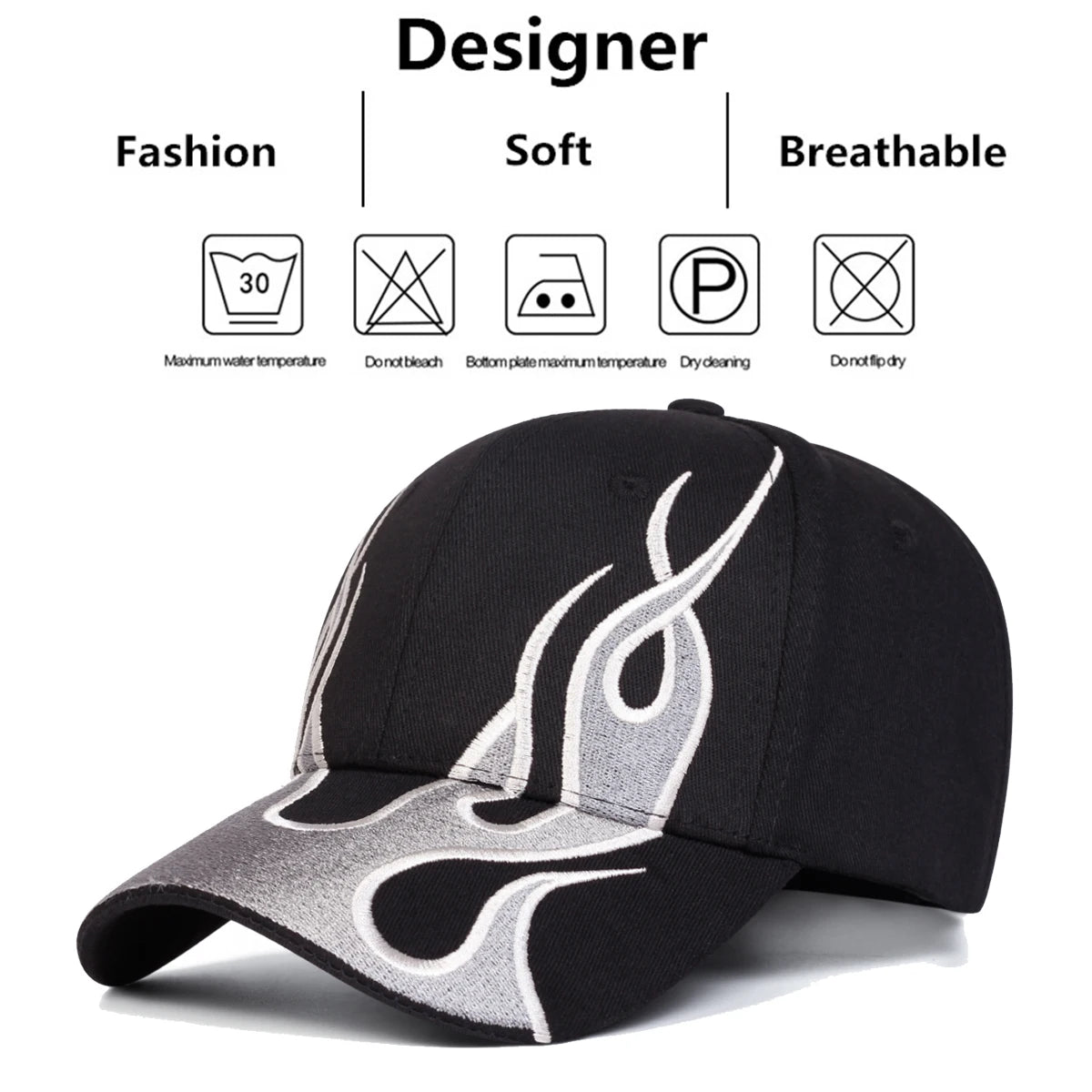 Unisex Flame Embroidery Baseball Caps Spring and Autumn
