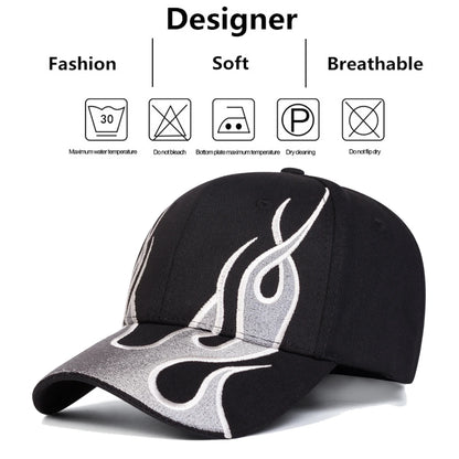 Unisex Flame Embroidery Baseball Caps Spring and Autumn