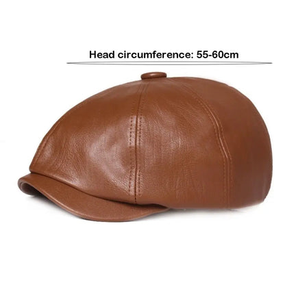 Casual Retro Leather Newsboy Caps Elegant Elastic Band Adjustment Peaked Cap