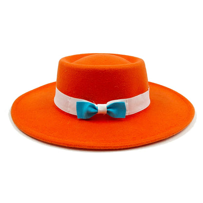 New Oversized Edge Flat Top Hat Retro French Felt Hat