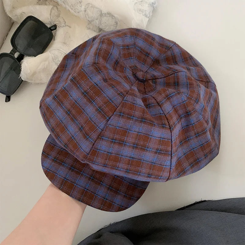 Women's Four Seasons Retro Beret Checkered Octagonal Hat
