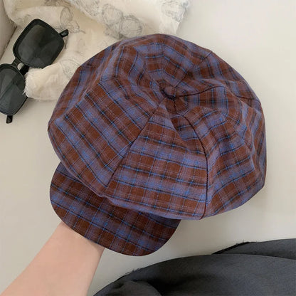 Women's Four Seasons Retro Beret Checkered Octagonal Hat