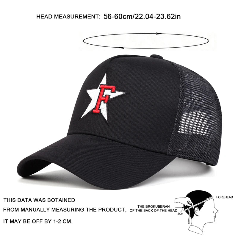 Unisex F Letter Pentagram Embroidery Baseball Net Caps Spring and Summer