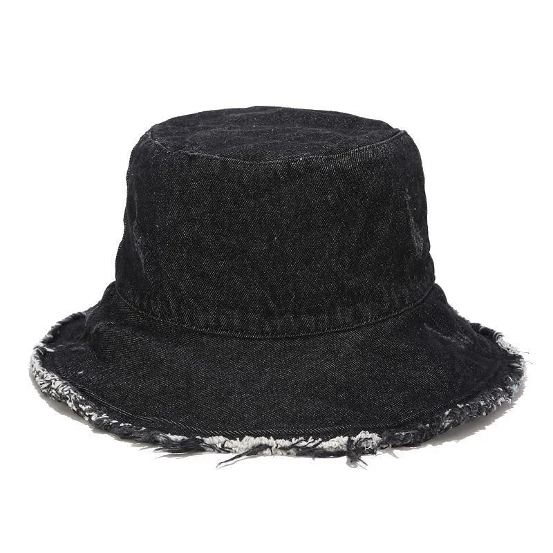 Denim Hole Burrs Flat Top Collapsible Fisherman Hat