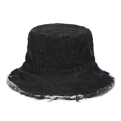 Denim Hole Burrs Flat Top Collapsible Fisherman Hat